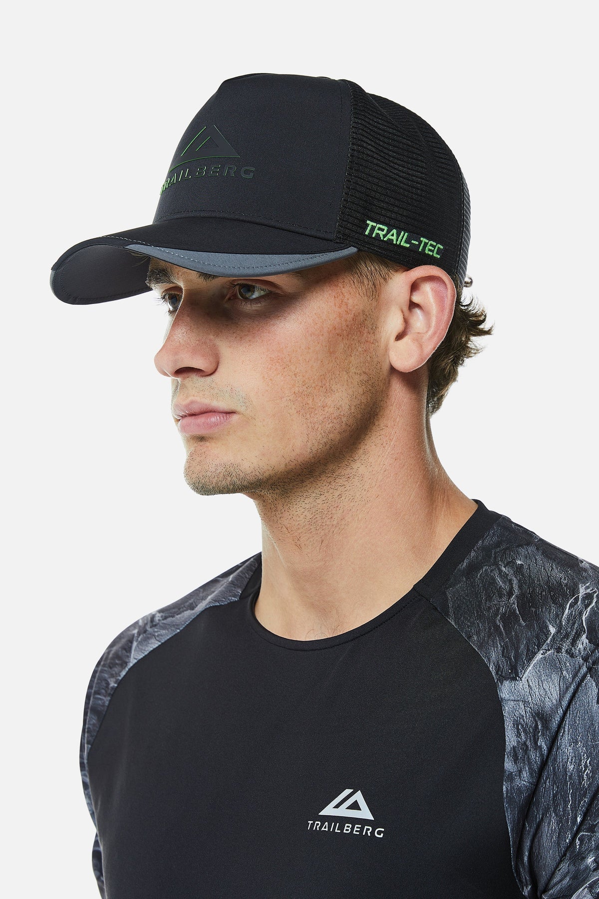 TRAILBERG VERTEX OBSIDIAN TRUCKER CAP - BLACK/GREY/NEON GREEN