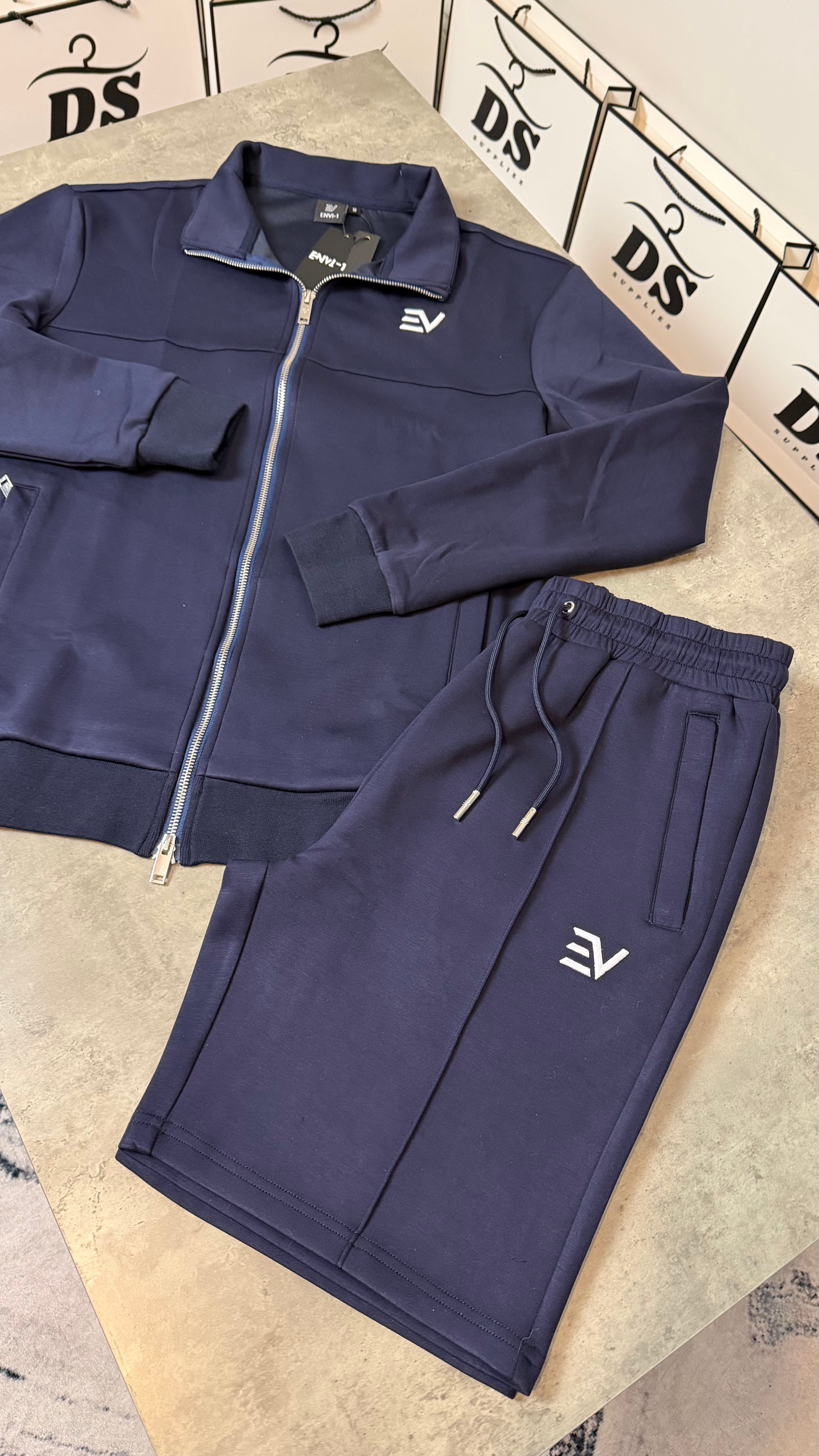 ENVI LUXE COLLAR TWINSET TOP/SHORTS - NAVY