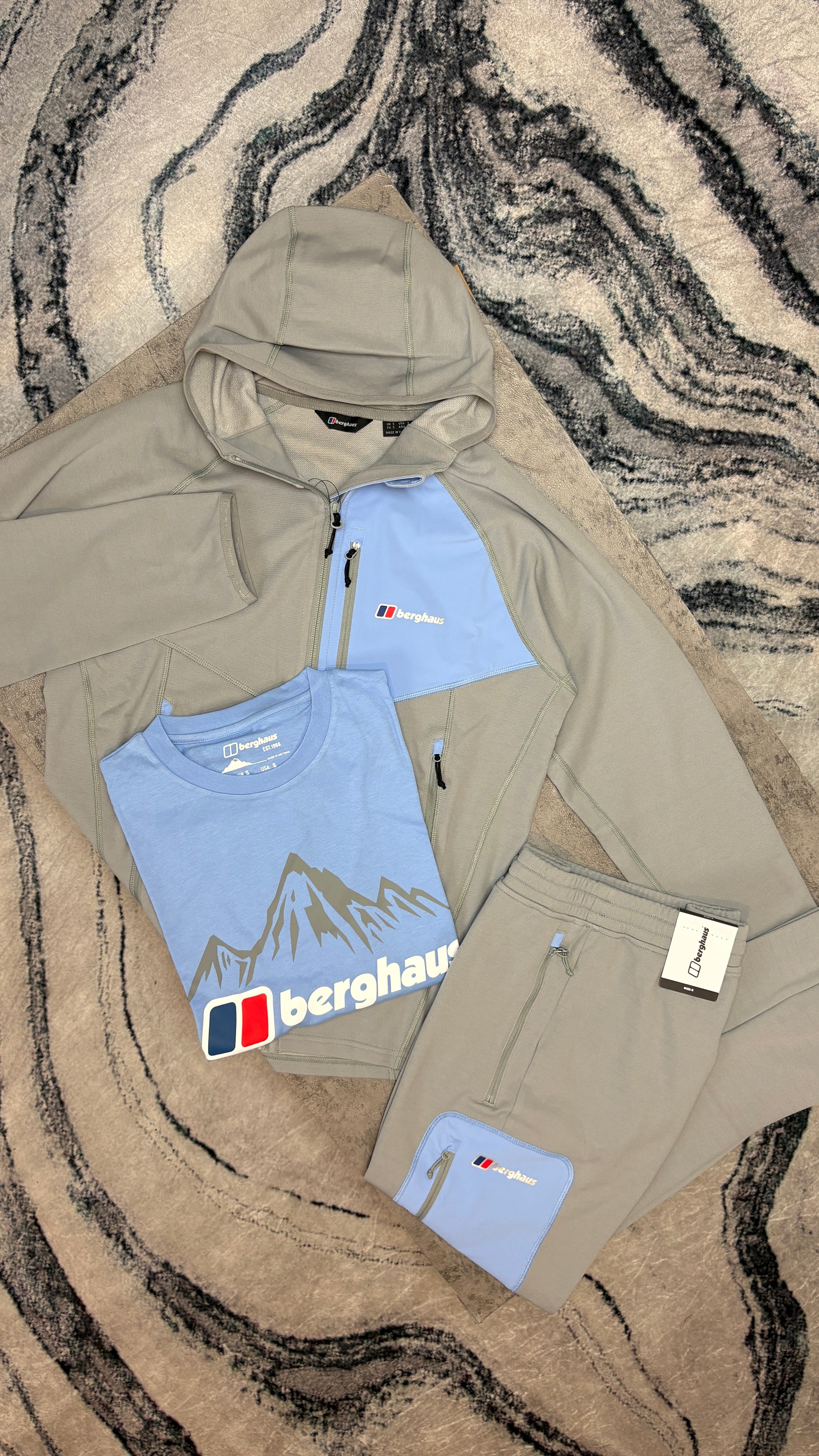 BERGHAUS PAVEY TRISET JACKET/PANT/TSHIRT- GREY/BLUE