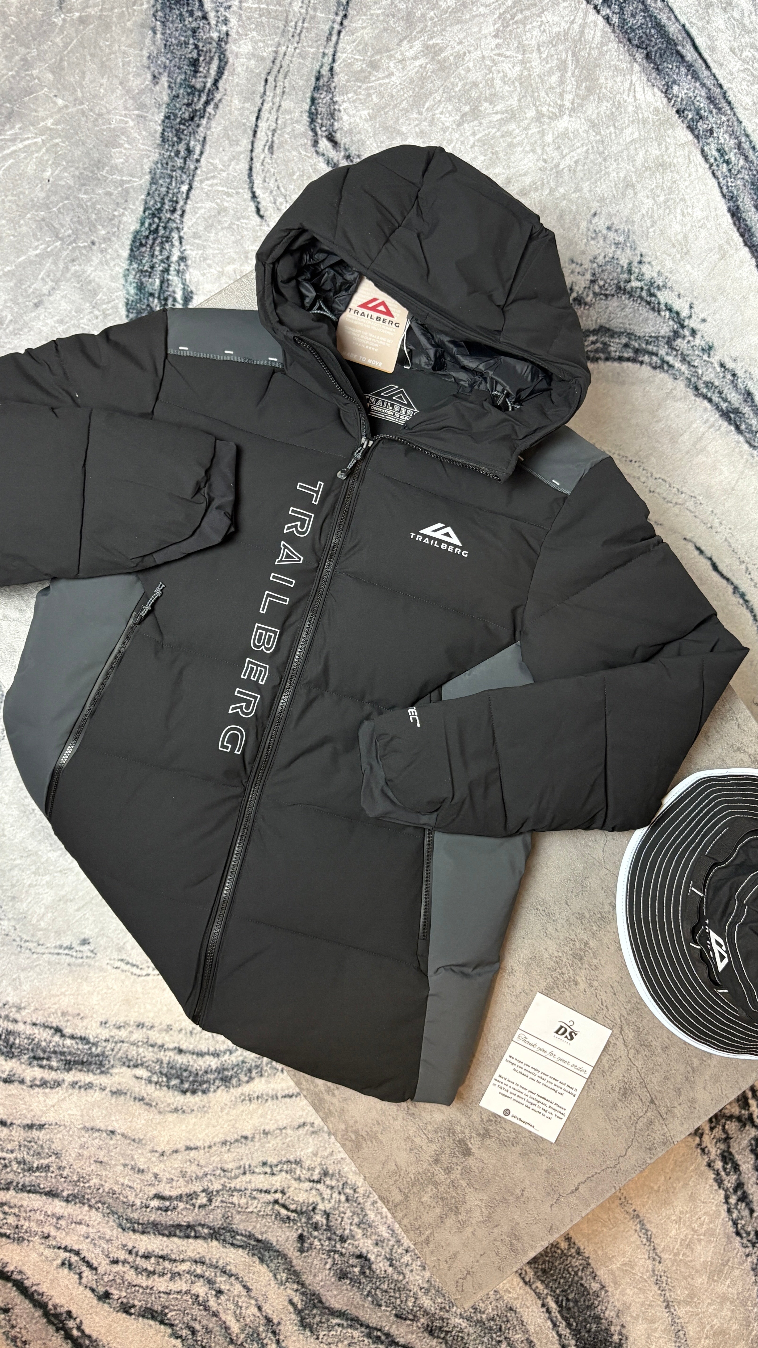 TRAILBERG TRIATHLON INSULATED PUFFER JACKET - BLACK/GREY