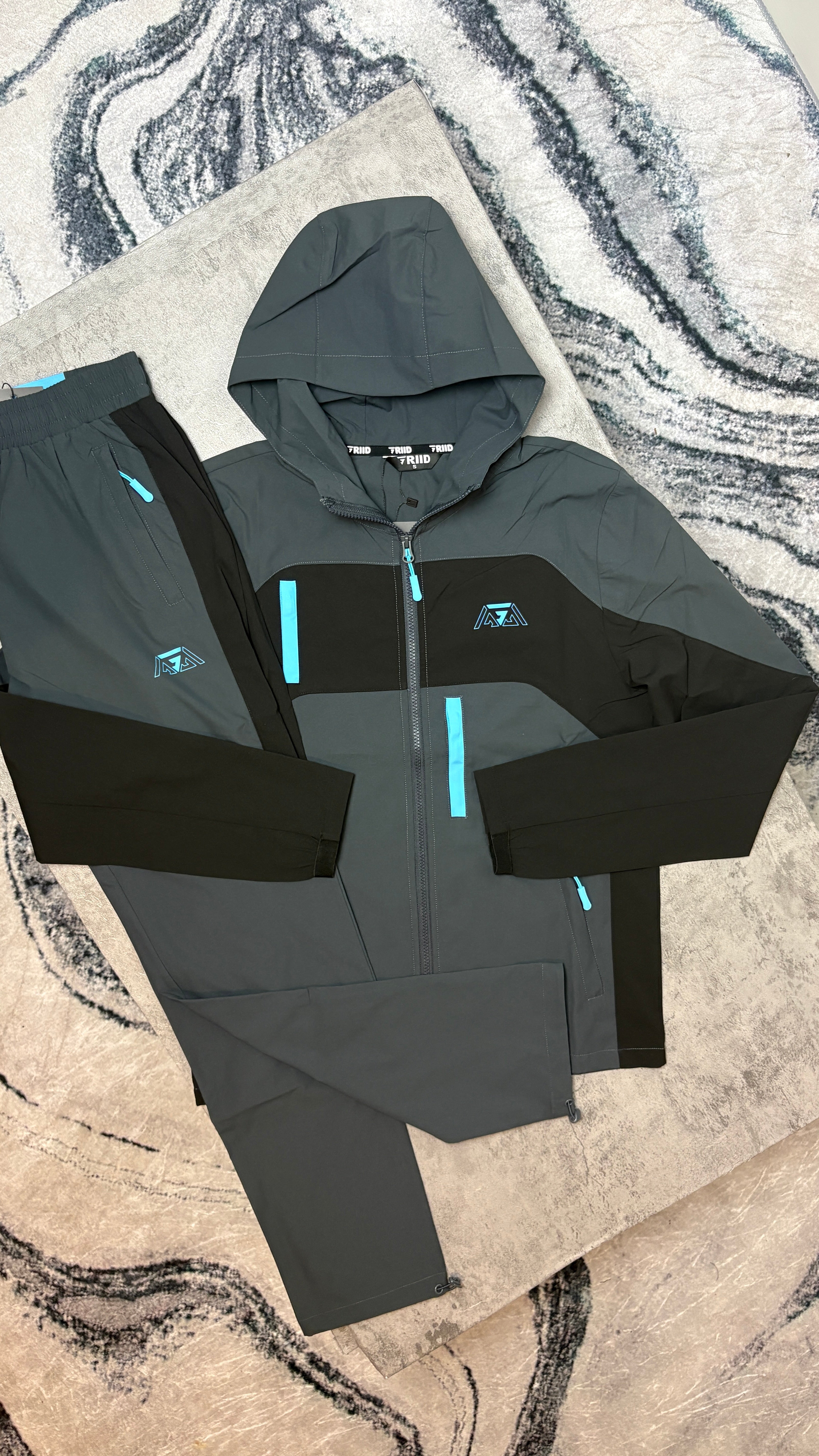 GRIID RIDGE TRACKSUIT JACKET/PANTS - BLACK/GREY/BLUE