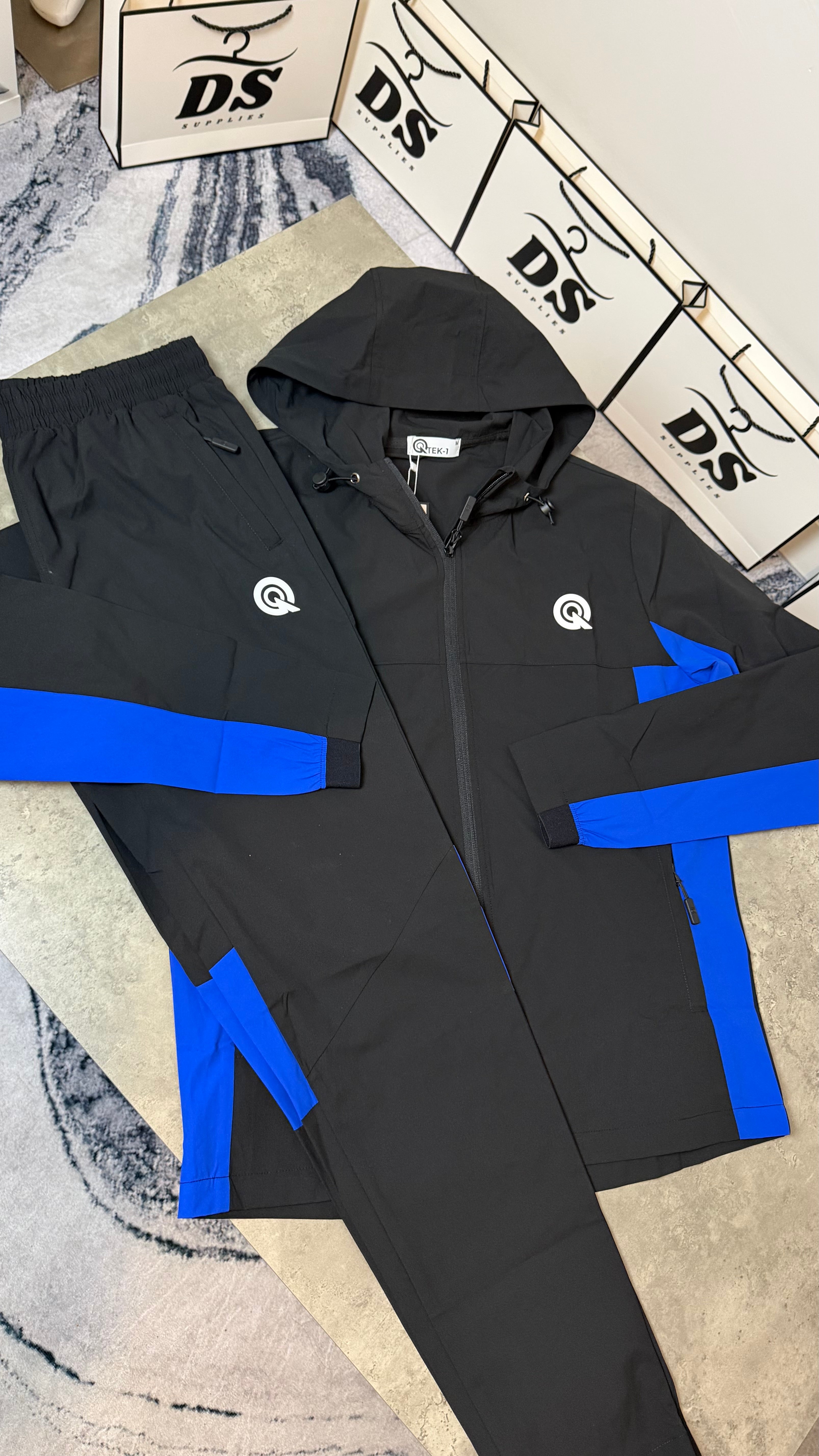 QTEK PULSE TRACKSUIT JACKET/PANTS - BLACK/BLUE