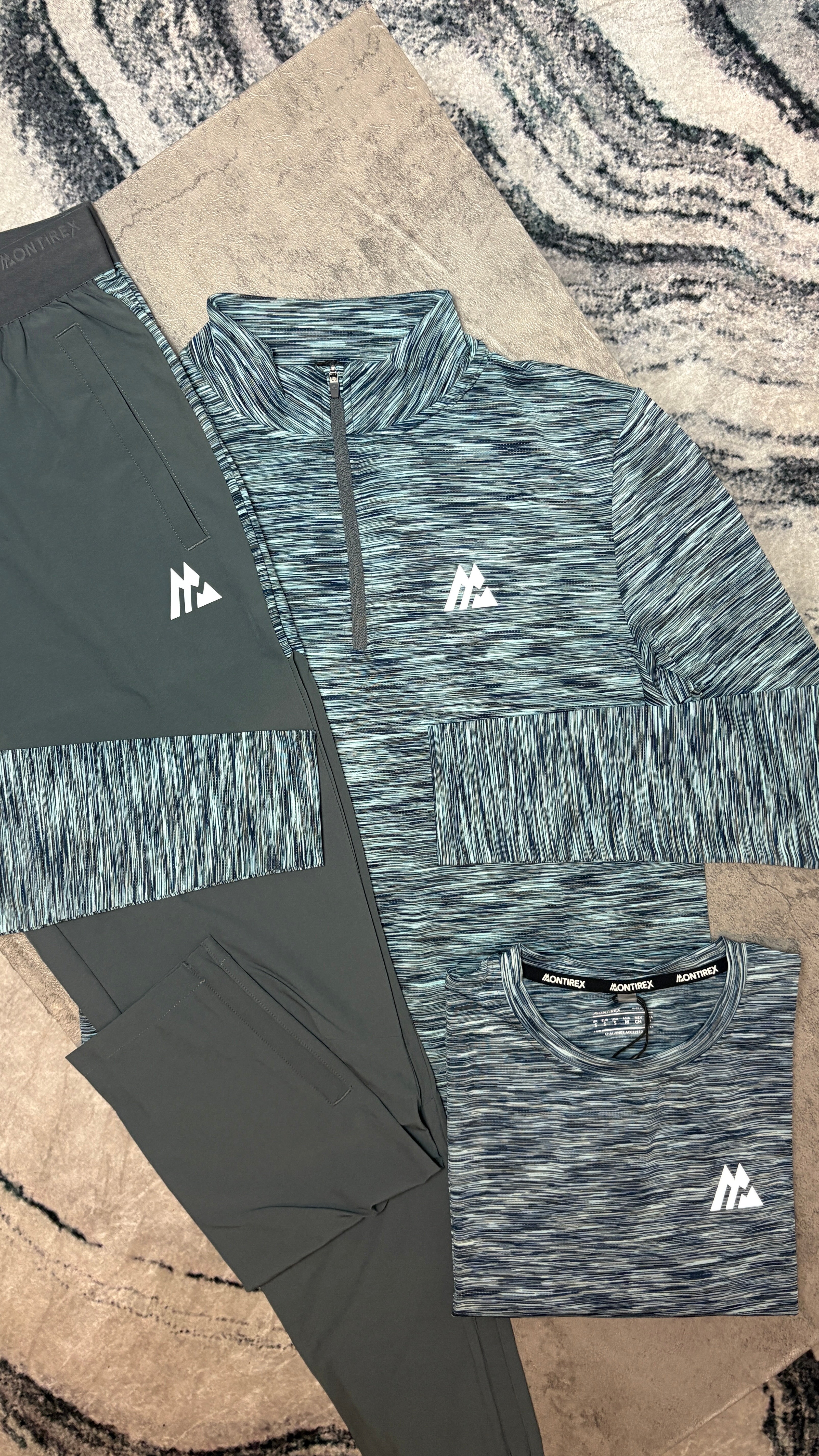 MONTIREX TRAIL TRISET QUATER-ZIP/T-SHIRT/PANTS - GREY/MULTI