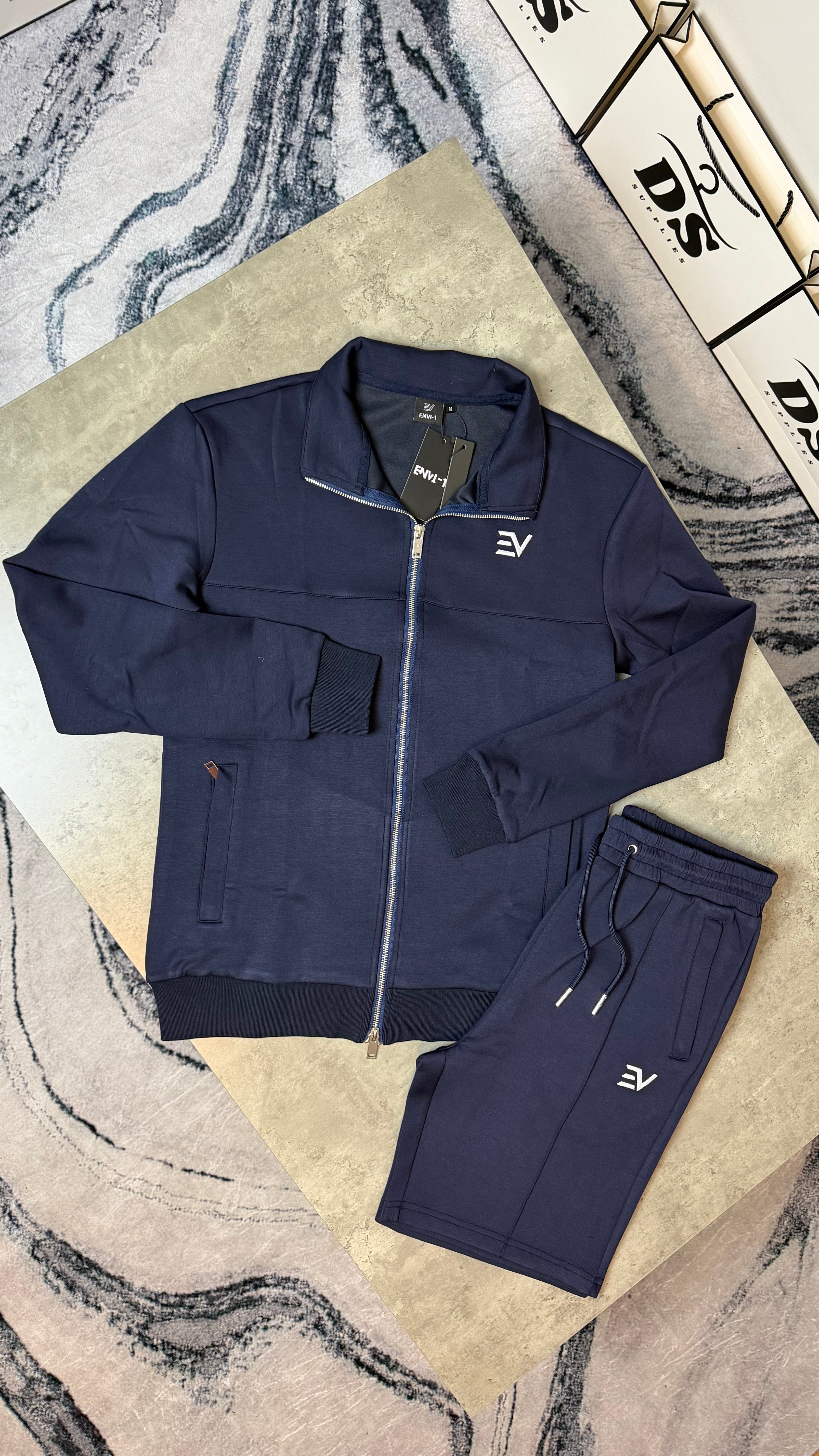 ENVI LUXE COLLAR TWINSET TOP/SHORTS - NAVY