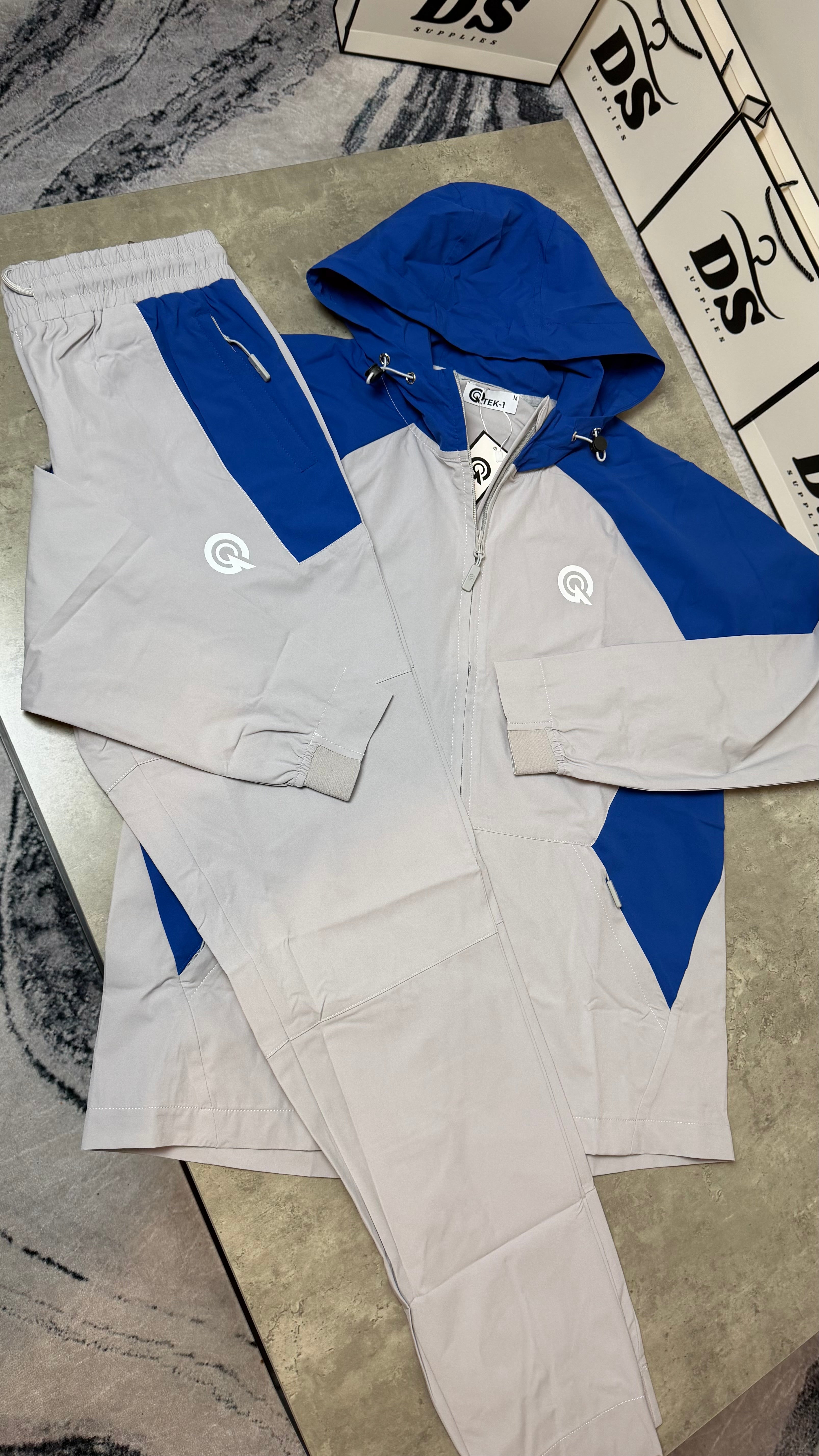 QTEK HYBRID TRACKSUIT JACKET/PANTS - GREY/BLUE