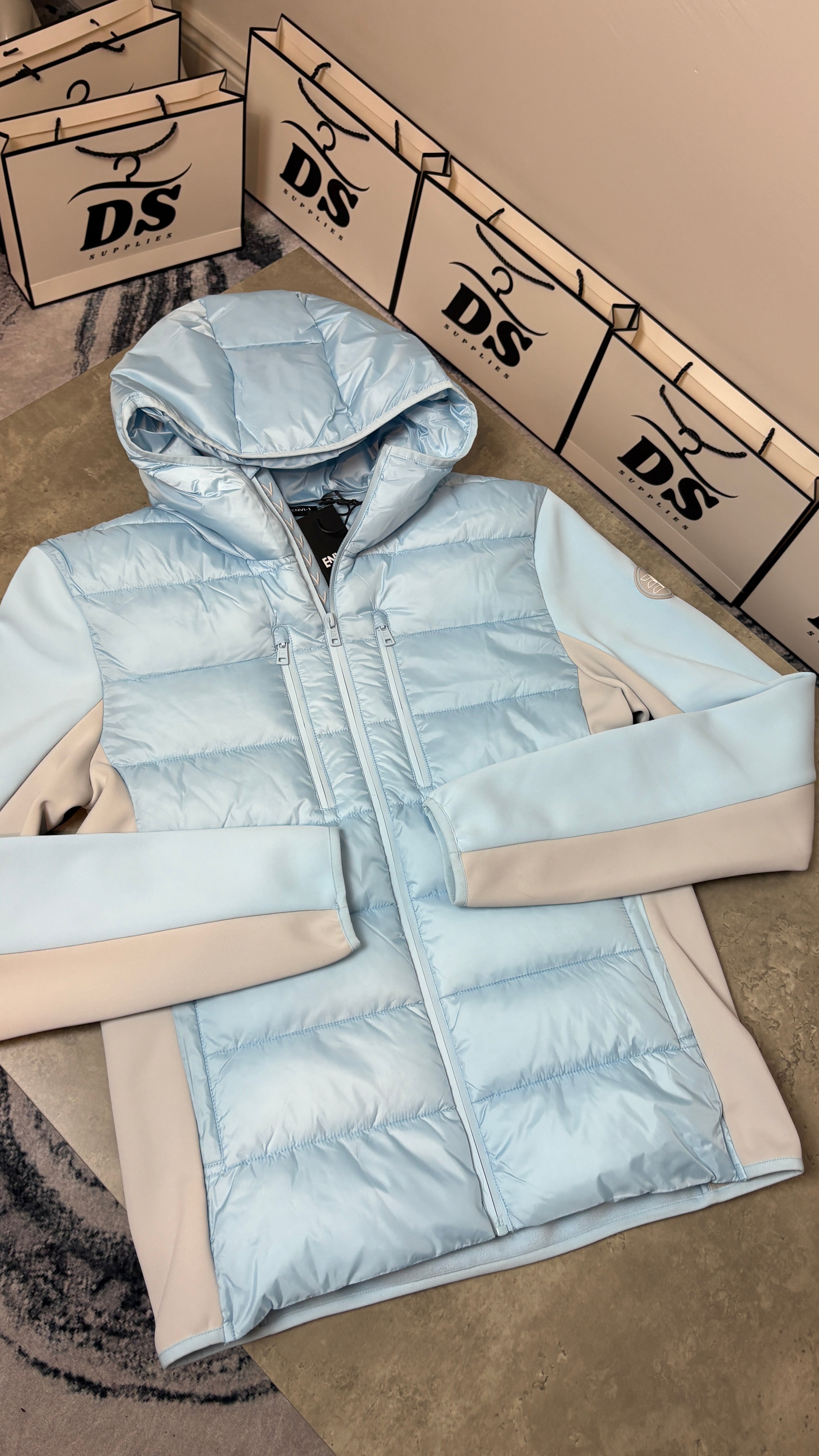 ENVI HYBRID PUFFER JACKET - BABY BLYE/GREY