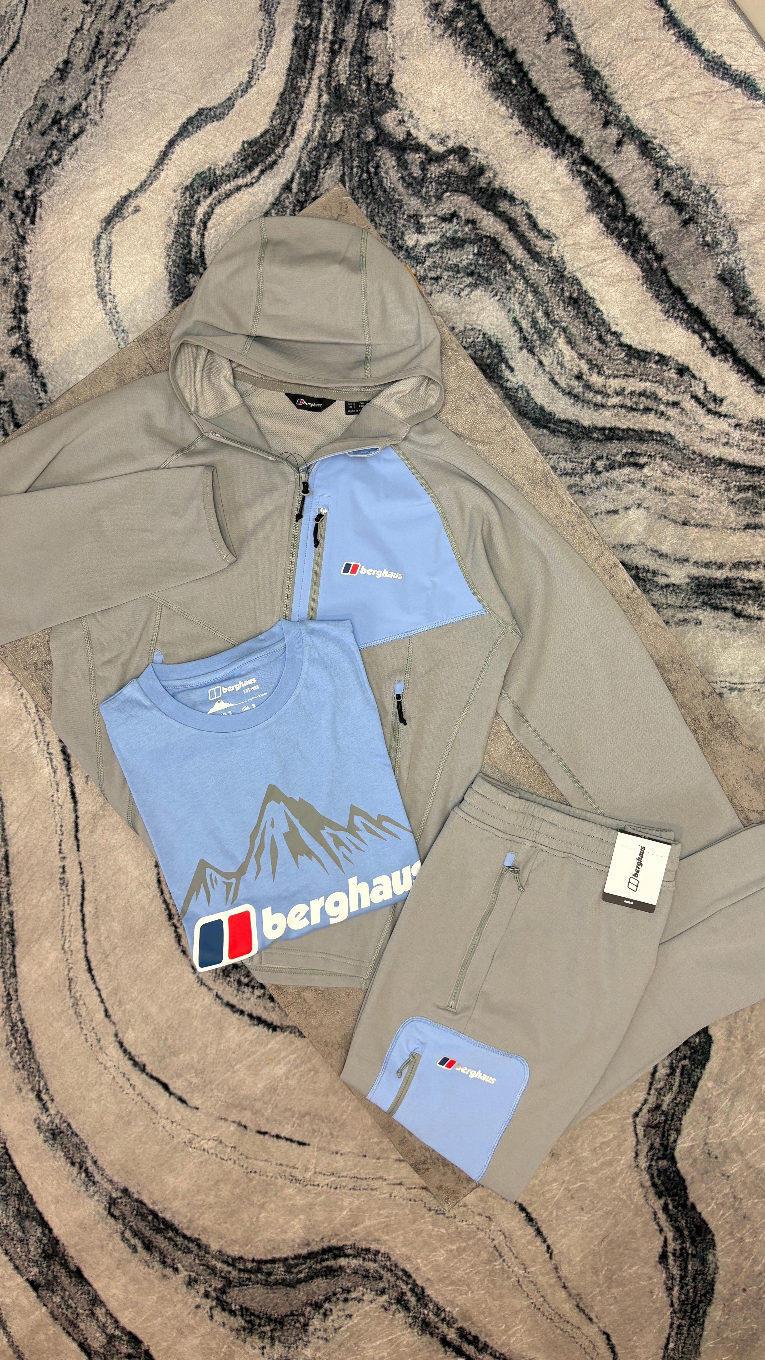 BERGHAUS PAVEY TRISET JACKET/PANT/TSHIRT- GREY/BLUE