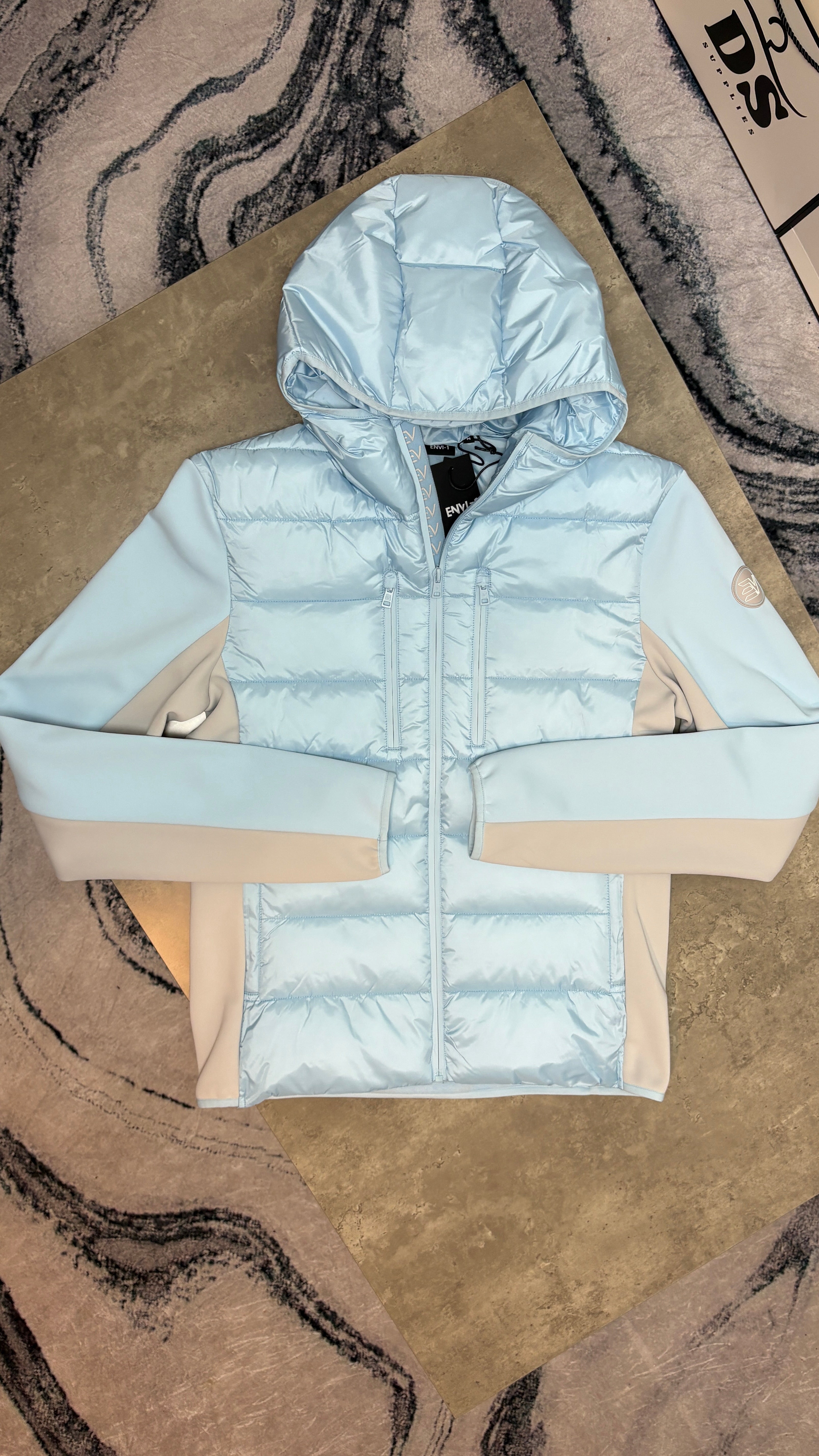 ENVI HYBRID PUFFER JACKET - BABY BLYE/GREY