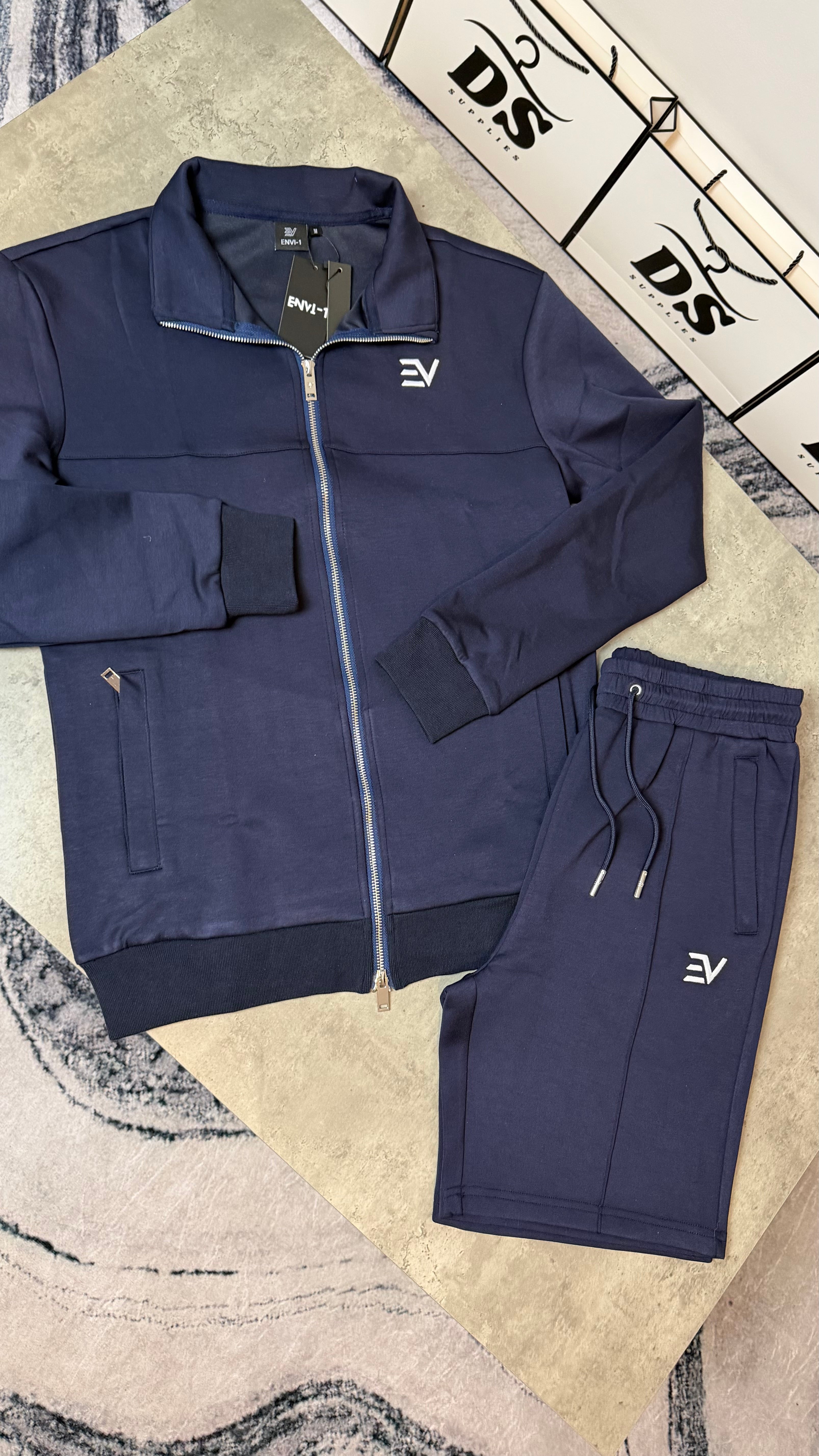 ENVI LUXE COLLAR TWINSET TOP/SHORTS - NAVY