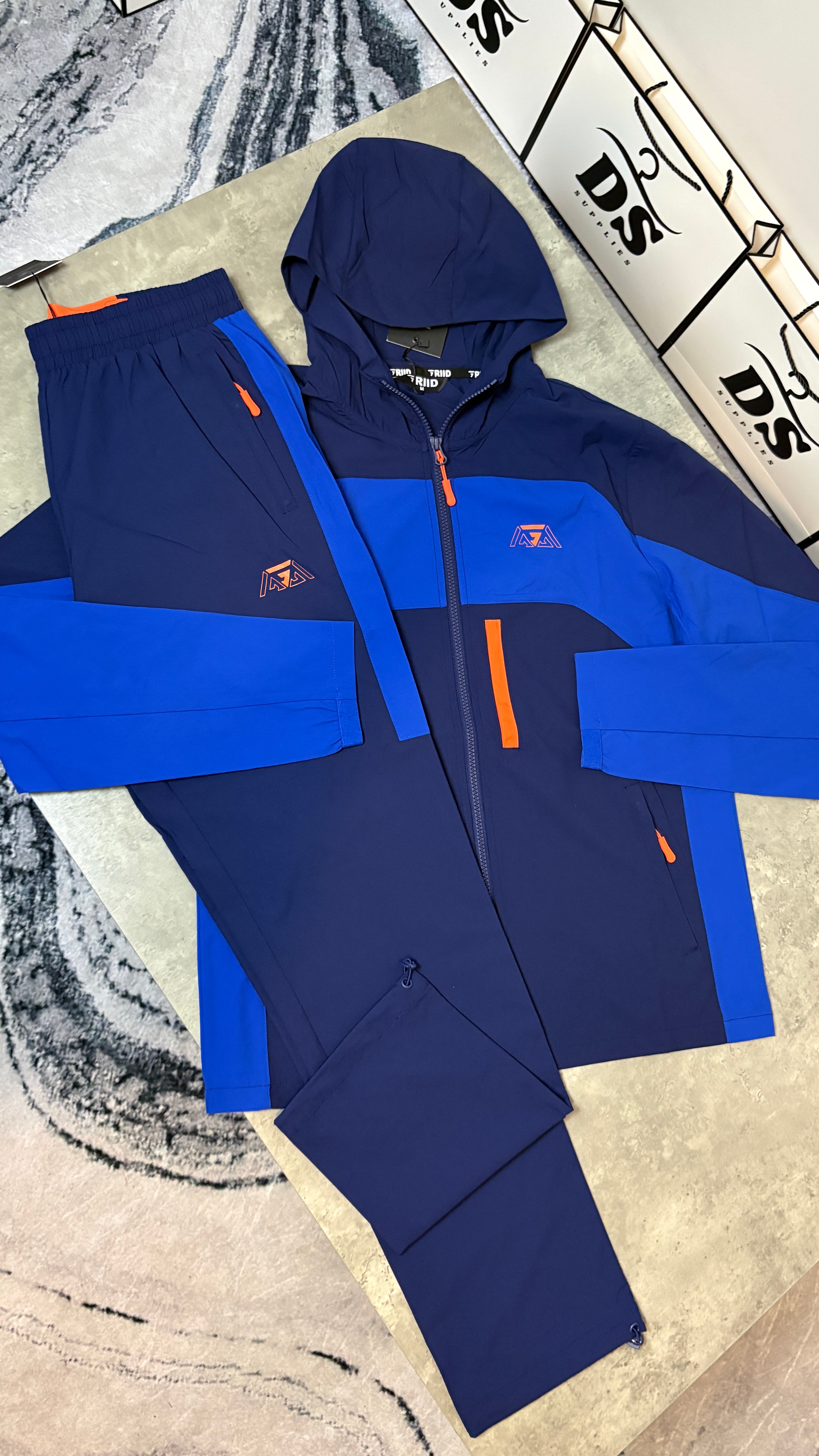 GRIID RIDGE TRACKSUIT JACKET/PANTS - NAVY/BLUE/ORANGE